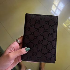 Gucci Nylon & Leather Monogram Passport Case
